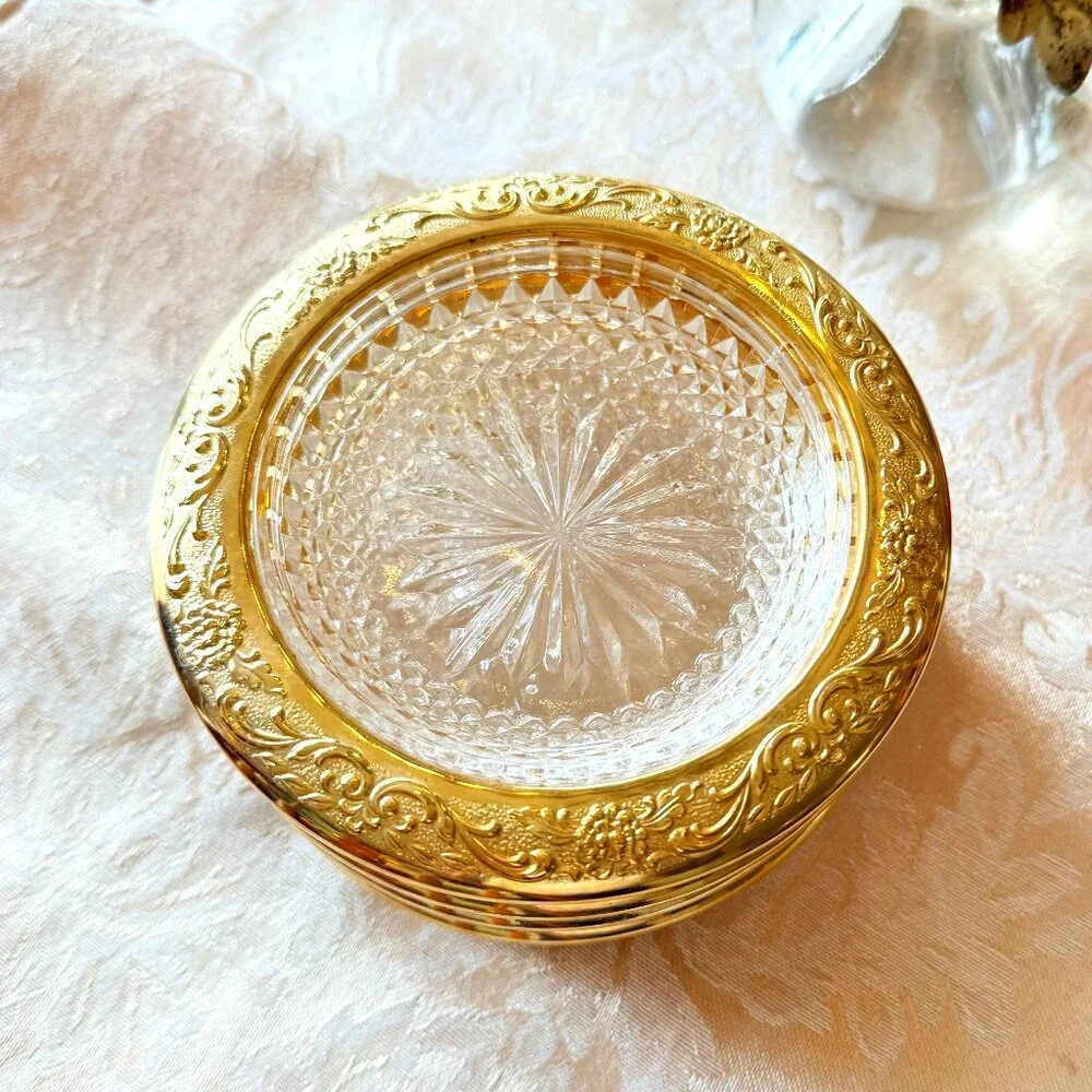 Vintage Glass Coasters with Gold Trim